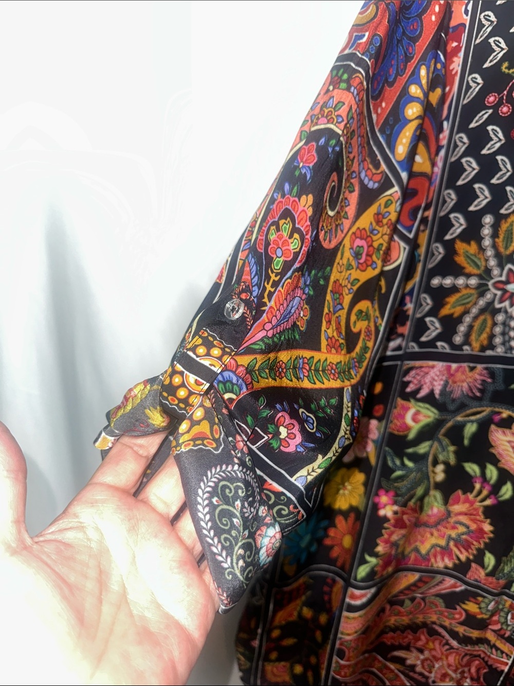 Shana Black Patchwork Paisley Button-Front Shirt with Bright Floral Accents - Picture 4 of 7